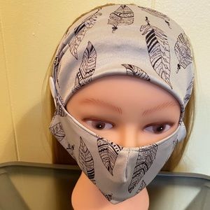 Gray Leaf Head-Wrap Face Mask